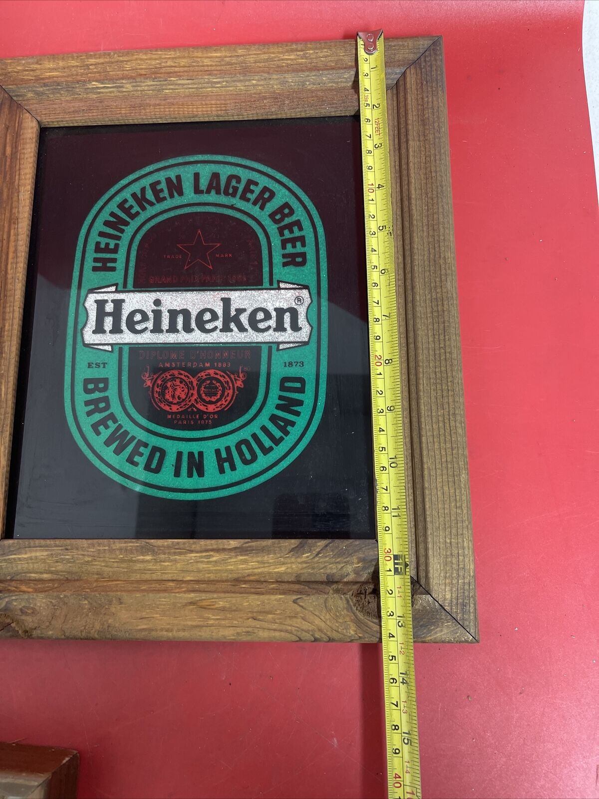 Vintage Heineken Lager Beer Brewed in Holland  Wood Framed Sign 12"X 10"