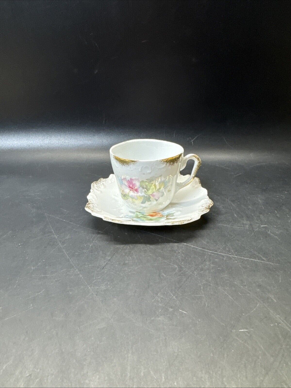 Vintage Silesien Germany Porcelain Mini Cup Saucer Floral