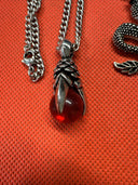 Stainless Steel Red Glass Claw Pendant, Necklace, Ring/ Set Of 3