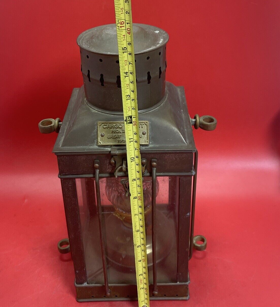 Brass Cargo Light Caged Ship's Barge Lantern Fluid Oil Lamp Nautical #3954 1939