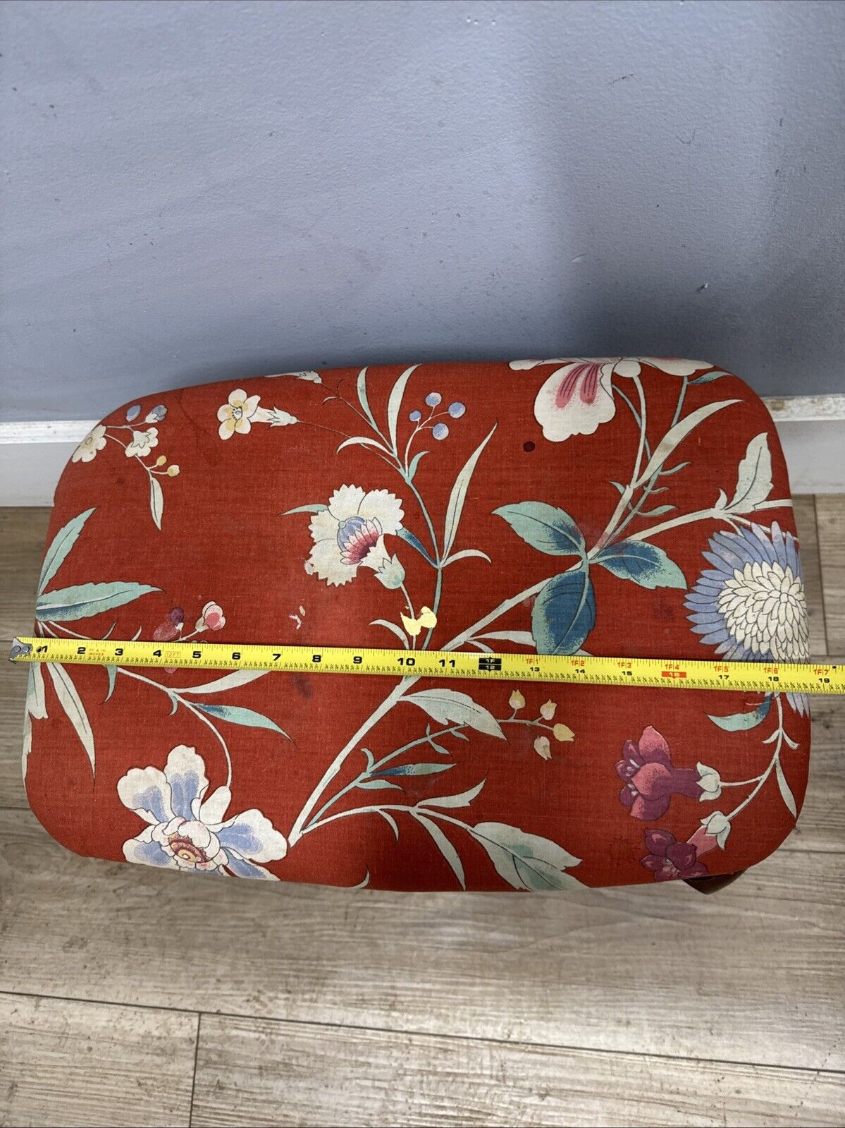 Vintage Needlepoint Footstool Floral Upholstery with Queen Legs