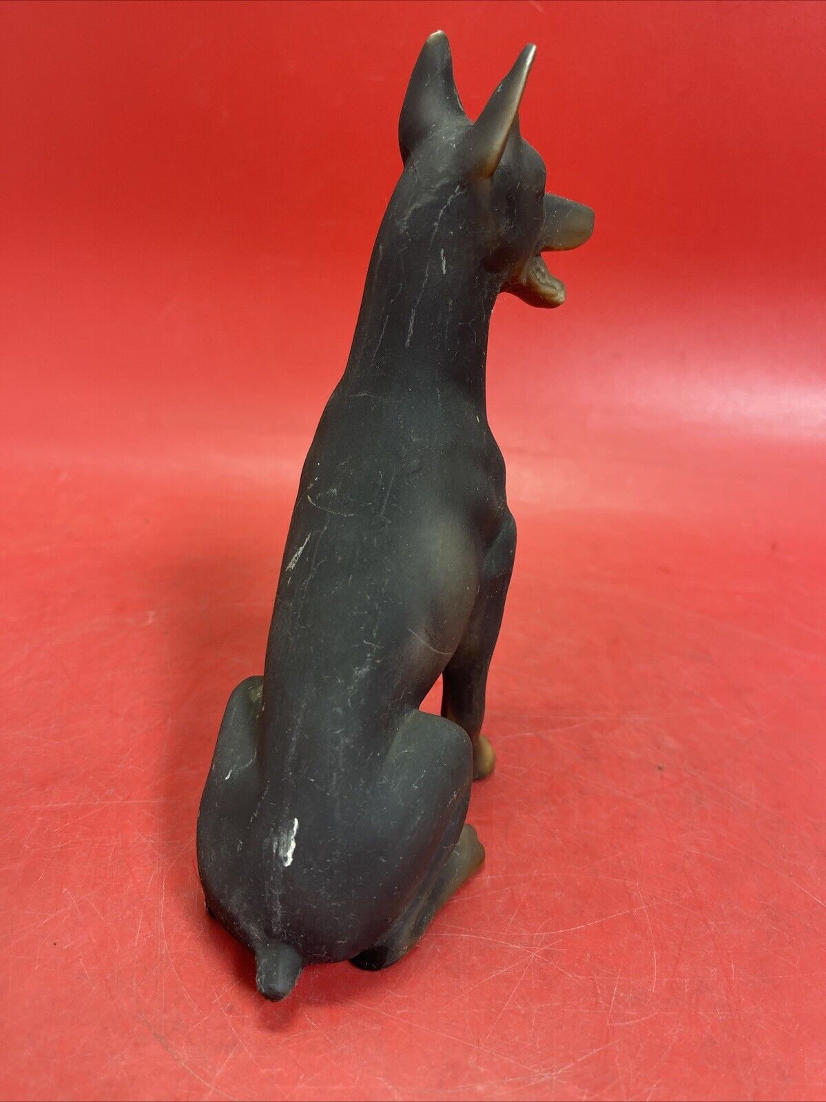 Vintage Black Doberman Pinscher  Sitting Dog Sculpture