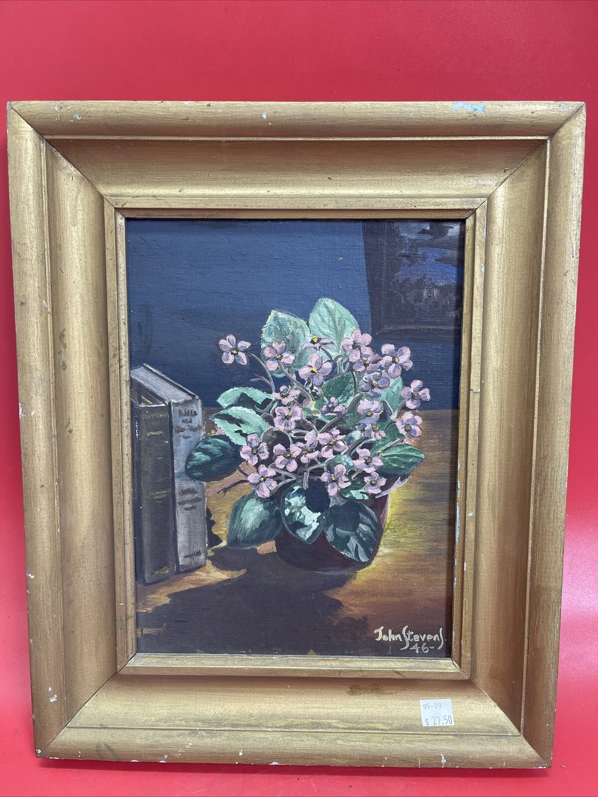 Vintage Oil Painting Floral Flowers Still Life Vase signed Stevens