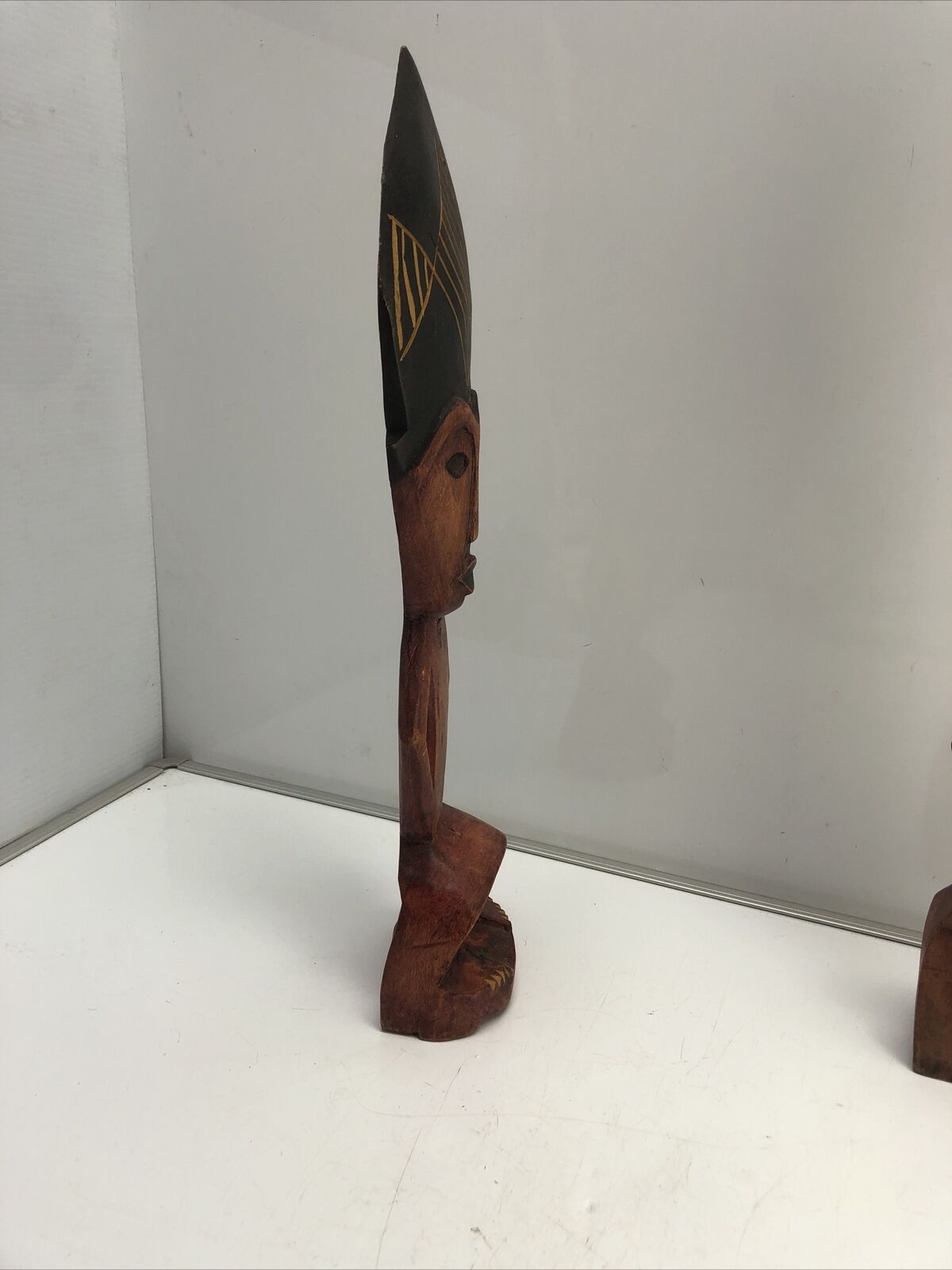 Pair Of Two Odd Wood Sculptures Figures  vintage Hand Crafted