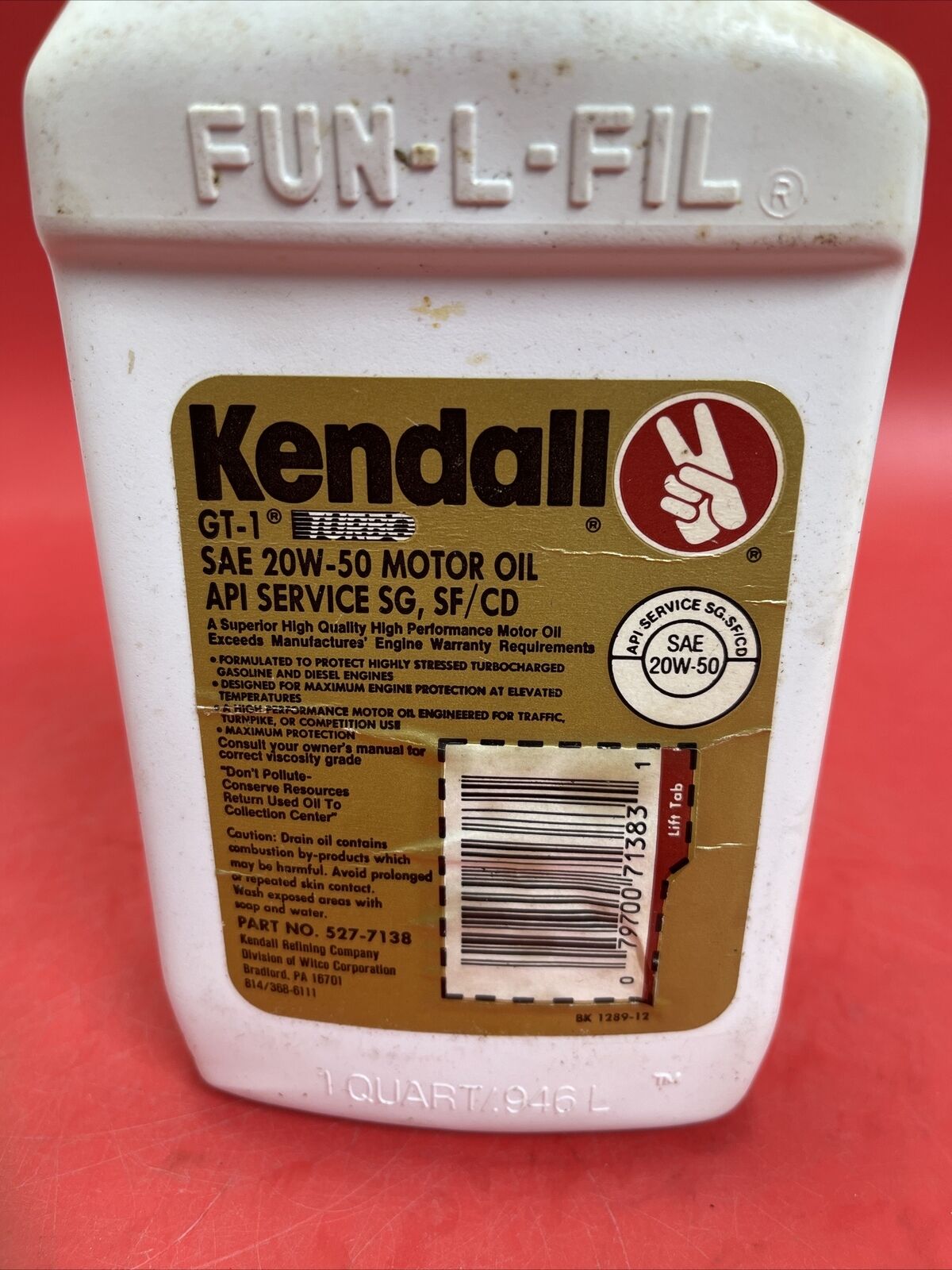 VINTAGE KENDALL GT-1 HIGH PERFORMANCE MOTOR OIL 1 QUART