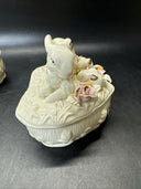 Heart Shape Trinket Box With Bunnies and Flowers/ Lot Of 2