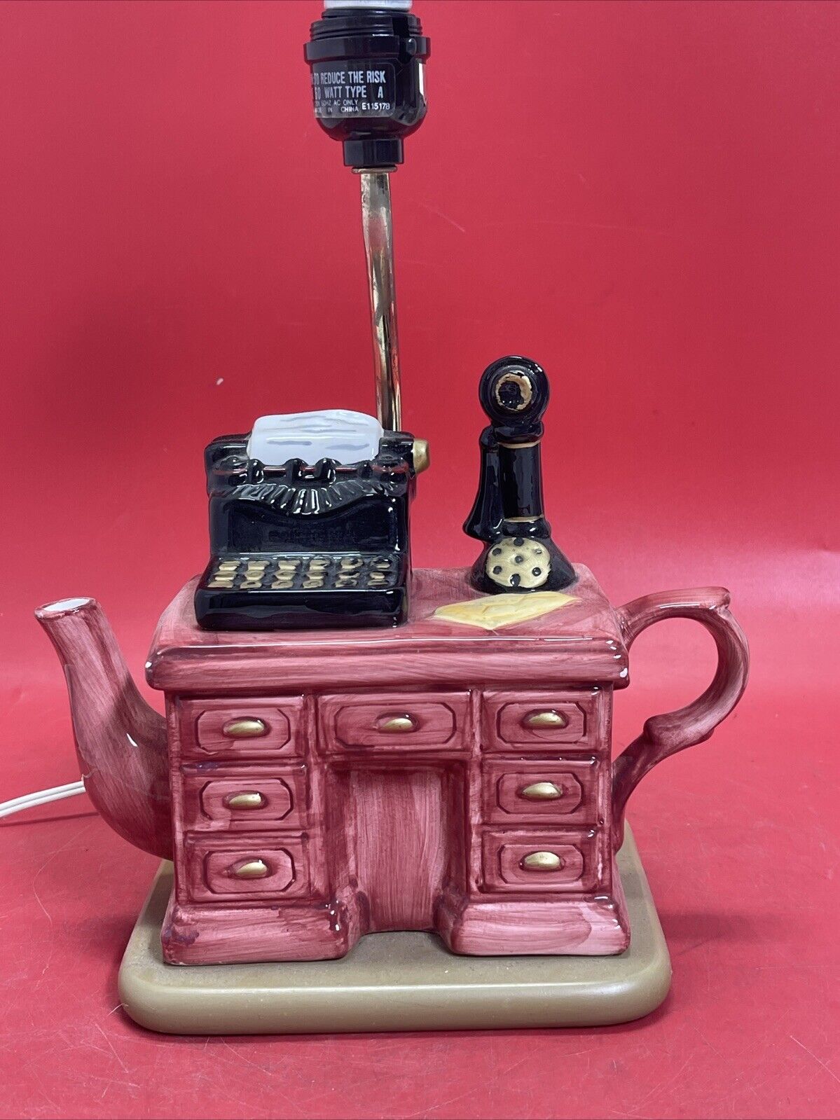 World Bazaars Ceramic Desk Teapot Electric Tabletop Lamp