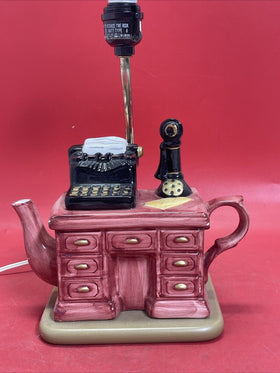 World Bazaars Ceramic Desk Teapot Electric Tabletop Lamp