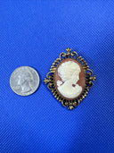 Vintage Avon Gold Tone Cameo Perfume Locket Brooch Pin