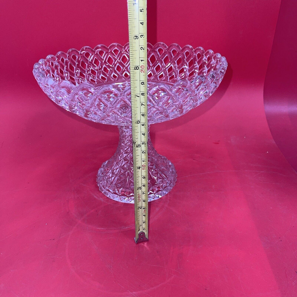 Imperial Glass Lace Edge Diamond Cut Base Pedestal Bowl