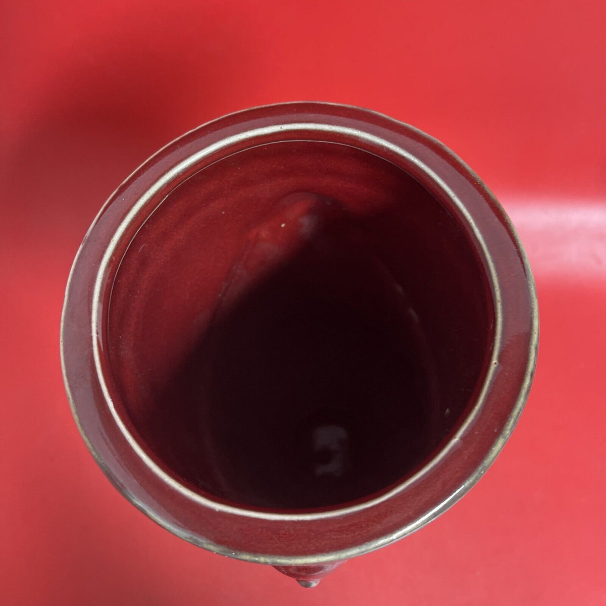 Hosley TM Potterie, Mid Century/Vintage Large Vase Art, Maroon Red, Heavy Glazed