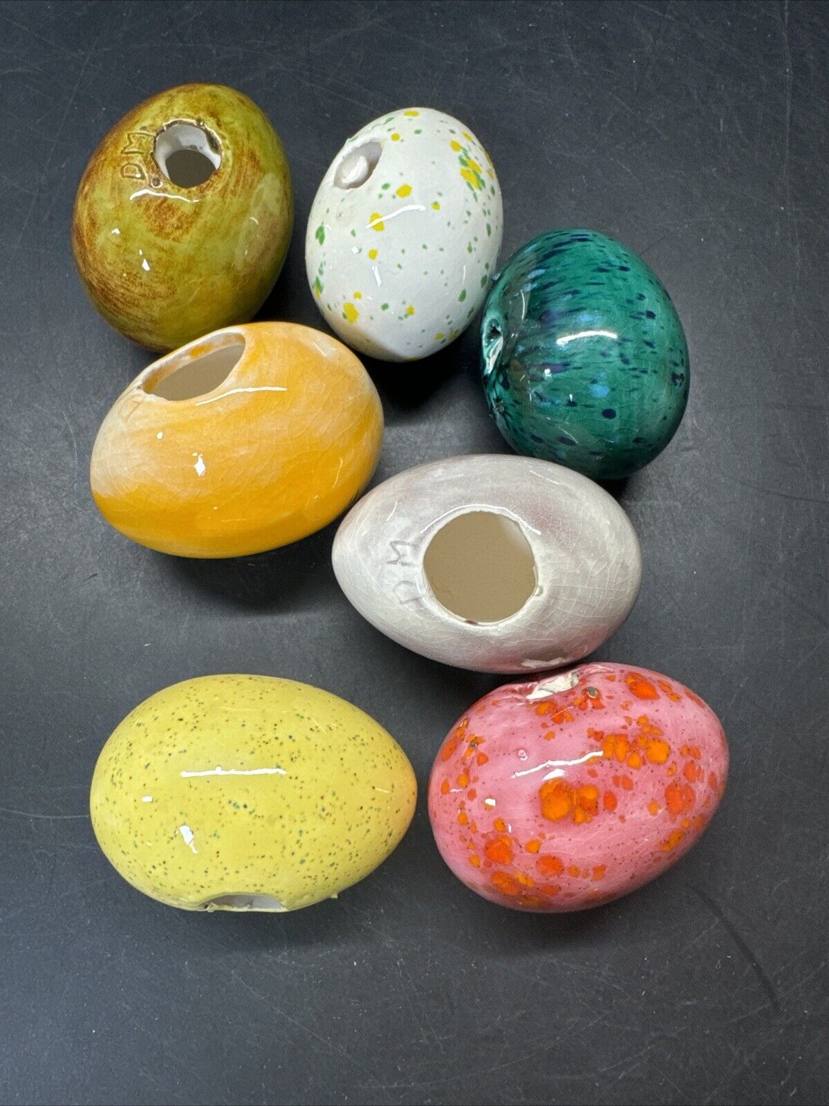 Lot of 7 Colorful Ceramic Easter Eggs DM