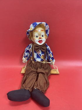 16" Porcelain Clown Doll Vintage Marionette Sittin Trapeze Swing Halloween Decor