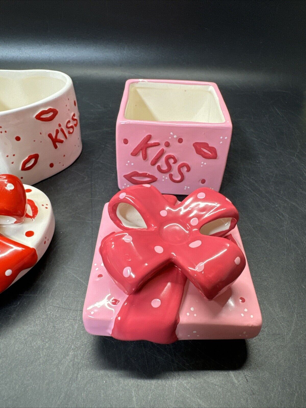 Vintage Ceramic Jewelry Box Theme Love Kiss/ Lot Of 2