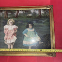 Antique framed lithograph "Children-Girls in the River"