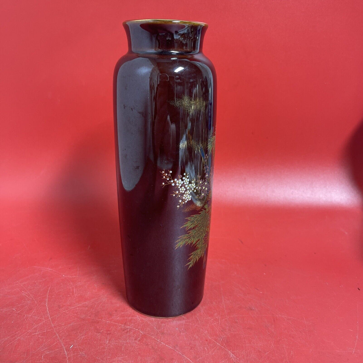 LOVELY LARGE VINTAGE JAPANESE FLORAL AND BAMBOO VASE  10”