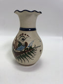 Vintage vase  Tonala Pottery Mexican Folk Art Bird Flowers Sand Stone Signed JC