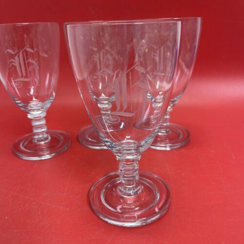 Vintage Etched Clear Glass Footed Tumblers Stemware Set 4