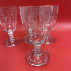 Vintage Etched Clear Glass Footed Tumblers Stemware Set 4