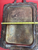 Large Antique Sheridan Footed Ornate Butter Silver Plate Tray, Maker Marks.