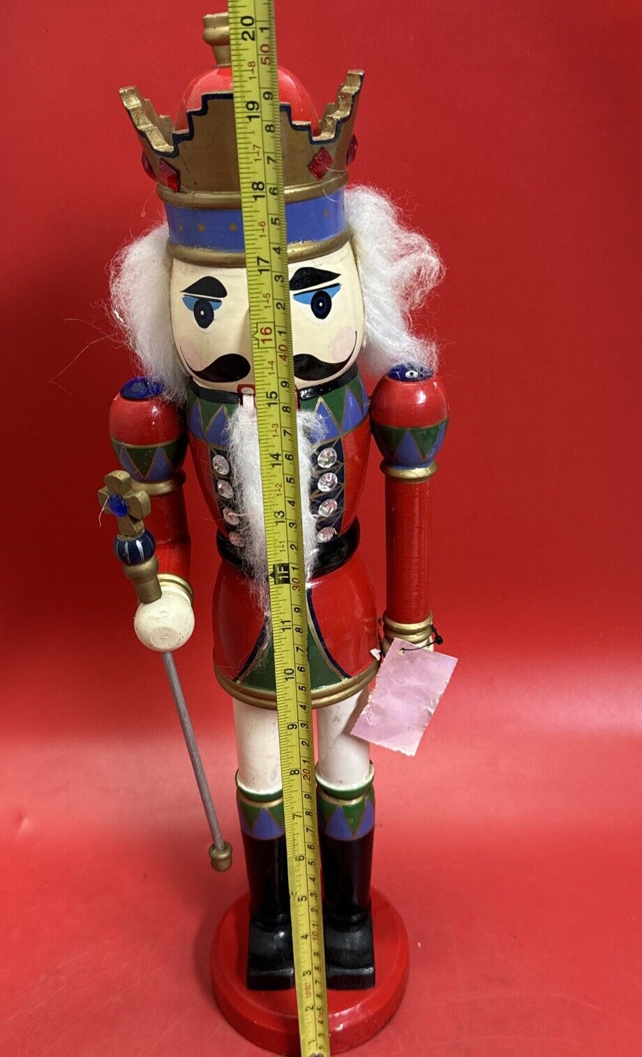 "BEDAZZLED 20" WOODEN NUTCRACKER SOLDIER w/ CROWN", holding Staff