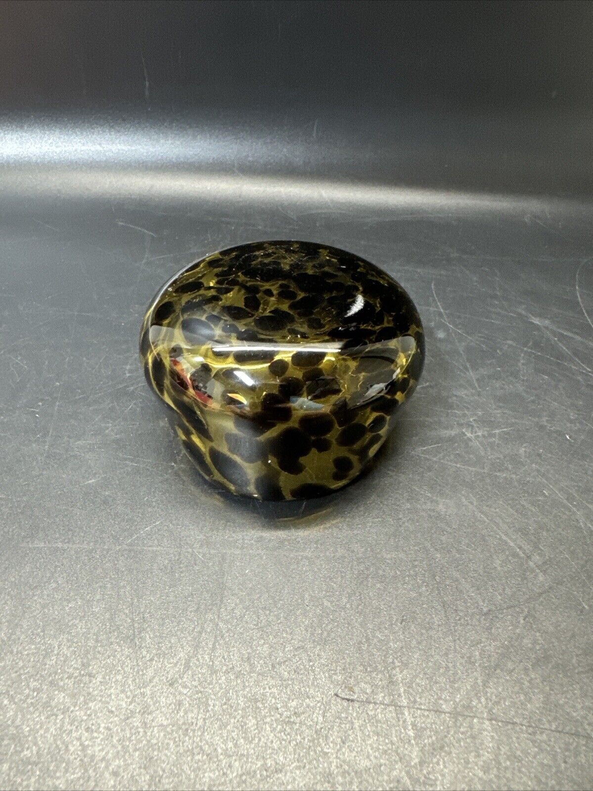 Vintage Hand Blown Amber Tortoise Shell Art Glass Bowl Oval With Folded Edge