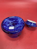 Blue and White Stoneware Sponge ware Milk Pitcher & Sugar in Cobalt Blue