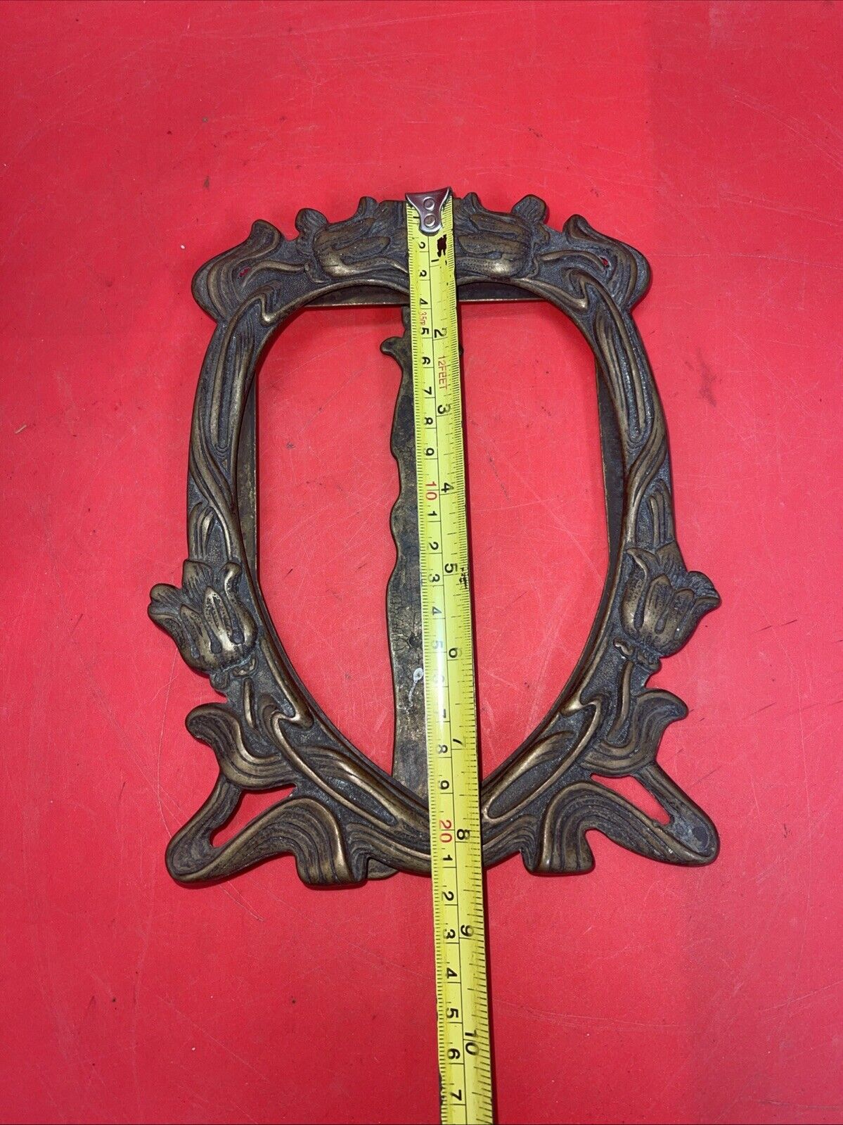 Solid Brass Antique Art Nouveau Heart Shaped Picture Frame 7”x5”