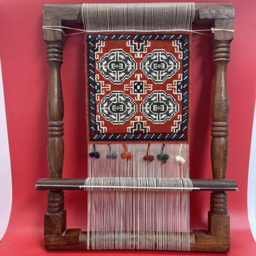 Finished Oriental Hand Woven Rug on Wooden Loom 16x21 inches 9"wx10"h Rug