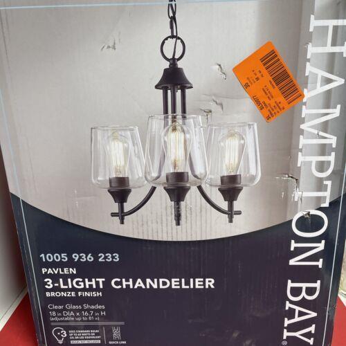 Hampton Bay Pavlen 3-Light 18 in. Rustic Bronze Hanging Candlestick Chandelier