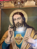 GLORIOUS ANTIQUE NUNS CONVENT FRAMED SACRED HEART JESUS 27" x 23”
