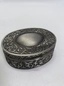 Vintage Silver Tone Acanthus Scroll Trinket Jewelry Box Dark Academia