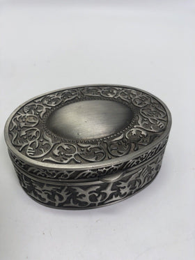 Vintage Silver Tone Acanthus Scroll Trinket Jewelry Box Dark Academia