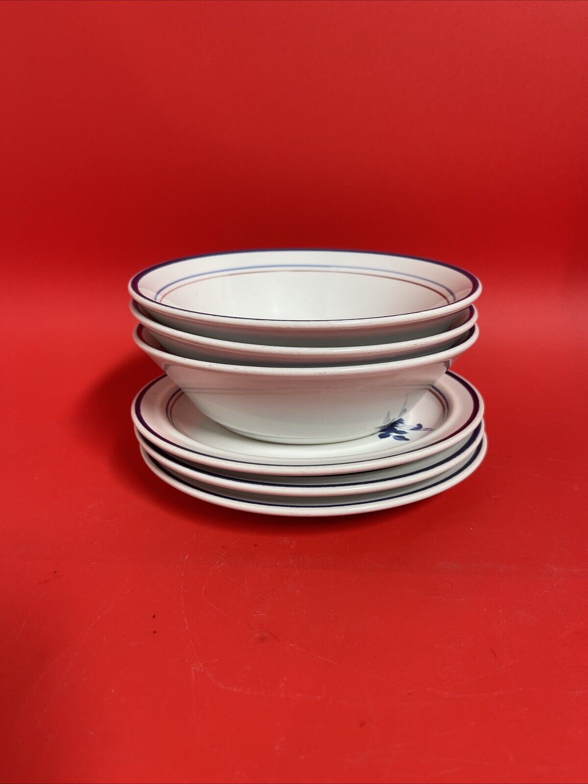 Epoch Blue Tango  Lot 3 Salat Plate & 3 Bowls Soup Symmetry 169 Korea  6 5/8”