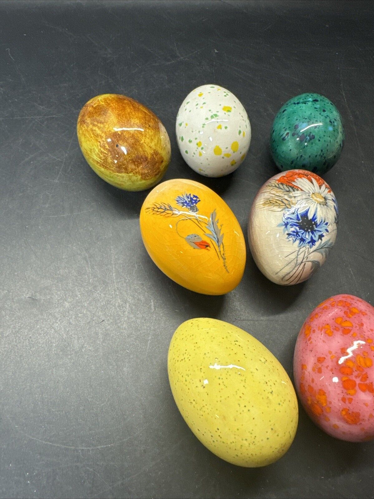 Lot of 7 Colorful Ceramic Easter Eggs DM