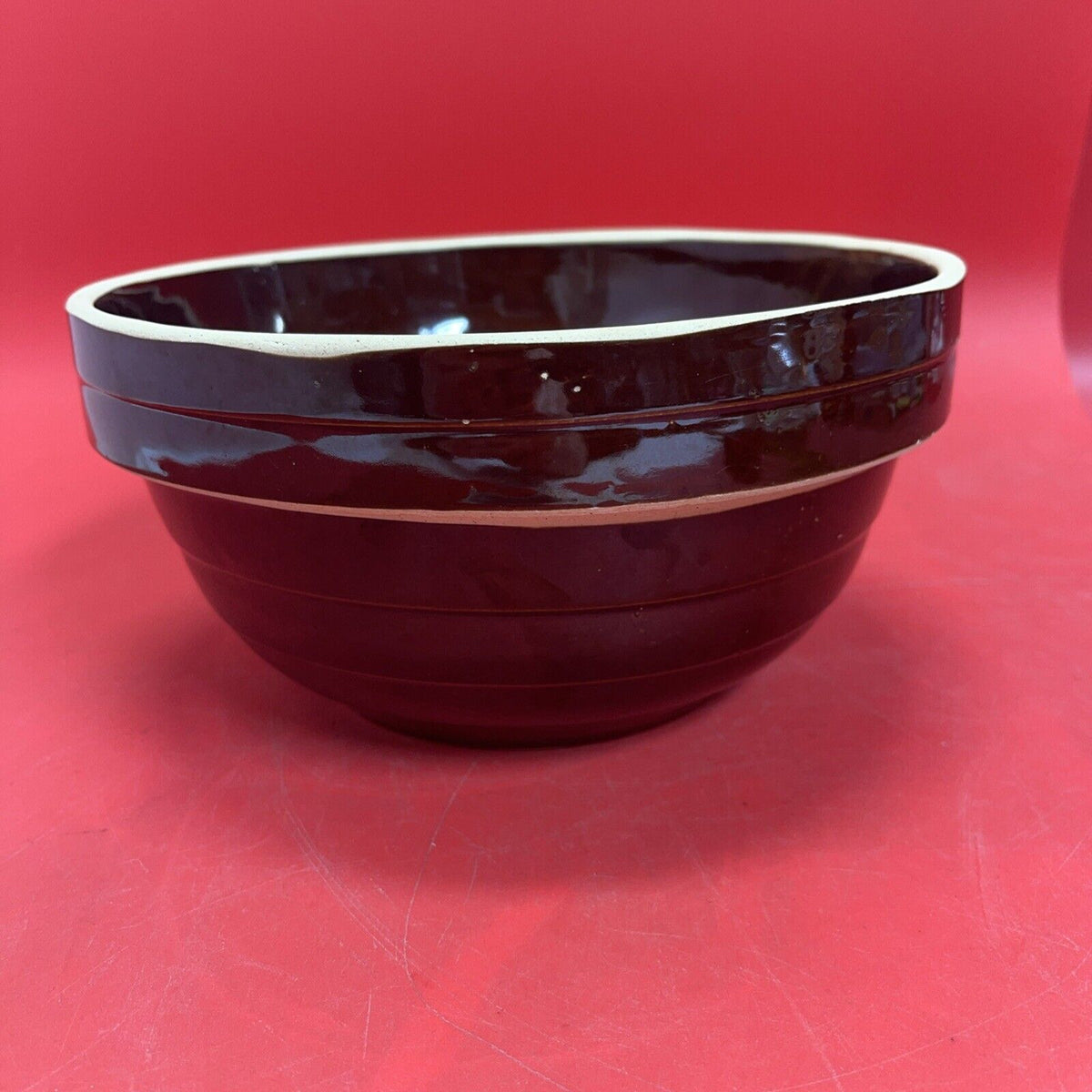 Vintage 1930's “USA 9 IN” Stoneware Glazed Brown Mixing Bowl