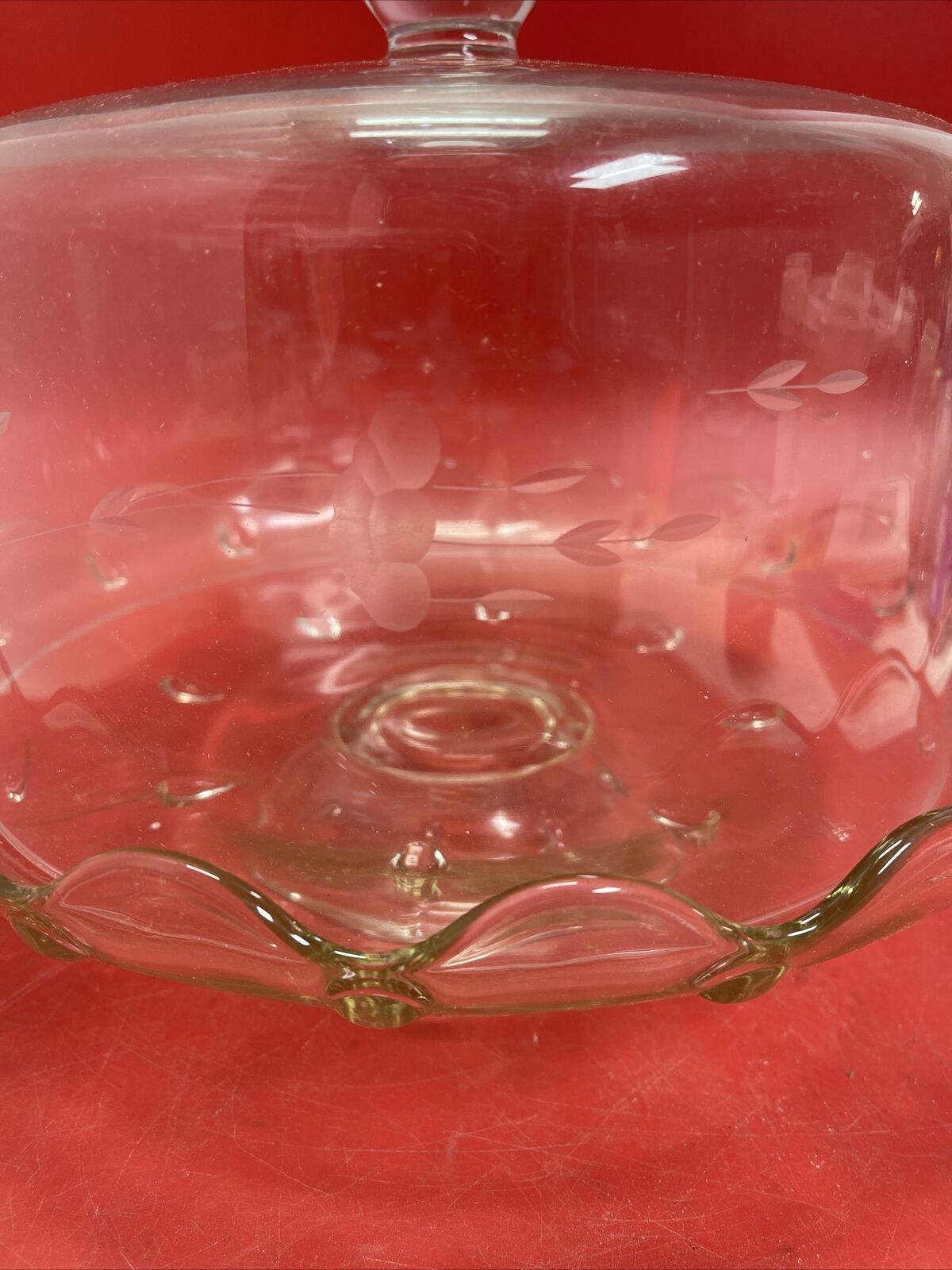 Vintage Scalloped Cake Plate /  Stand and Clear Cloche