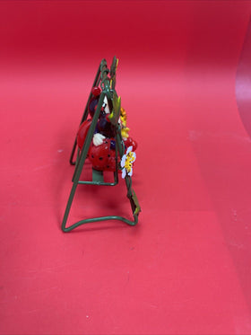 Vintage Animated Lady Bugs Working Swing Friends Metal Rod Figurine Trinket Deco