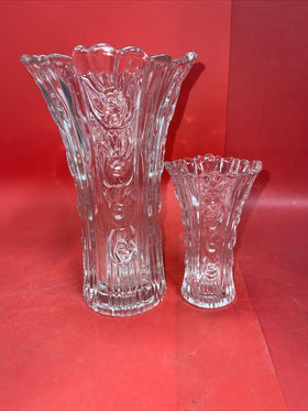 Vintage Italian Tall/Heavy Clear Glass Vase with Floral Embellishment Lot 2