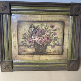 Kimberly Poloson Flowers Basket on Rustic Wooden Background Framed Print Picture