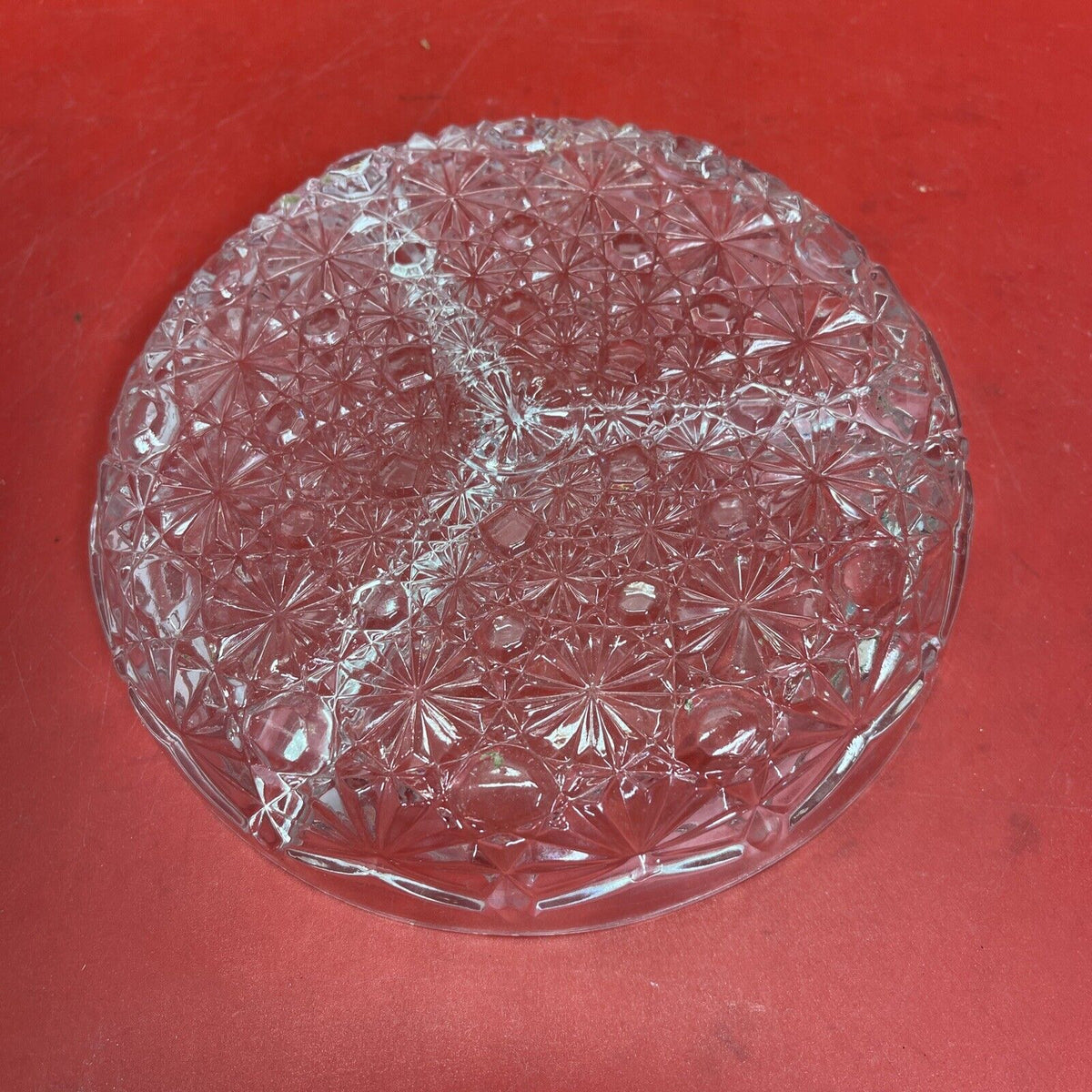 Clear Cut Glass 3 Part Round Condiment Relish/Candy Dish