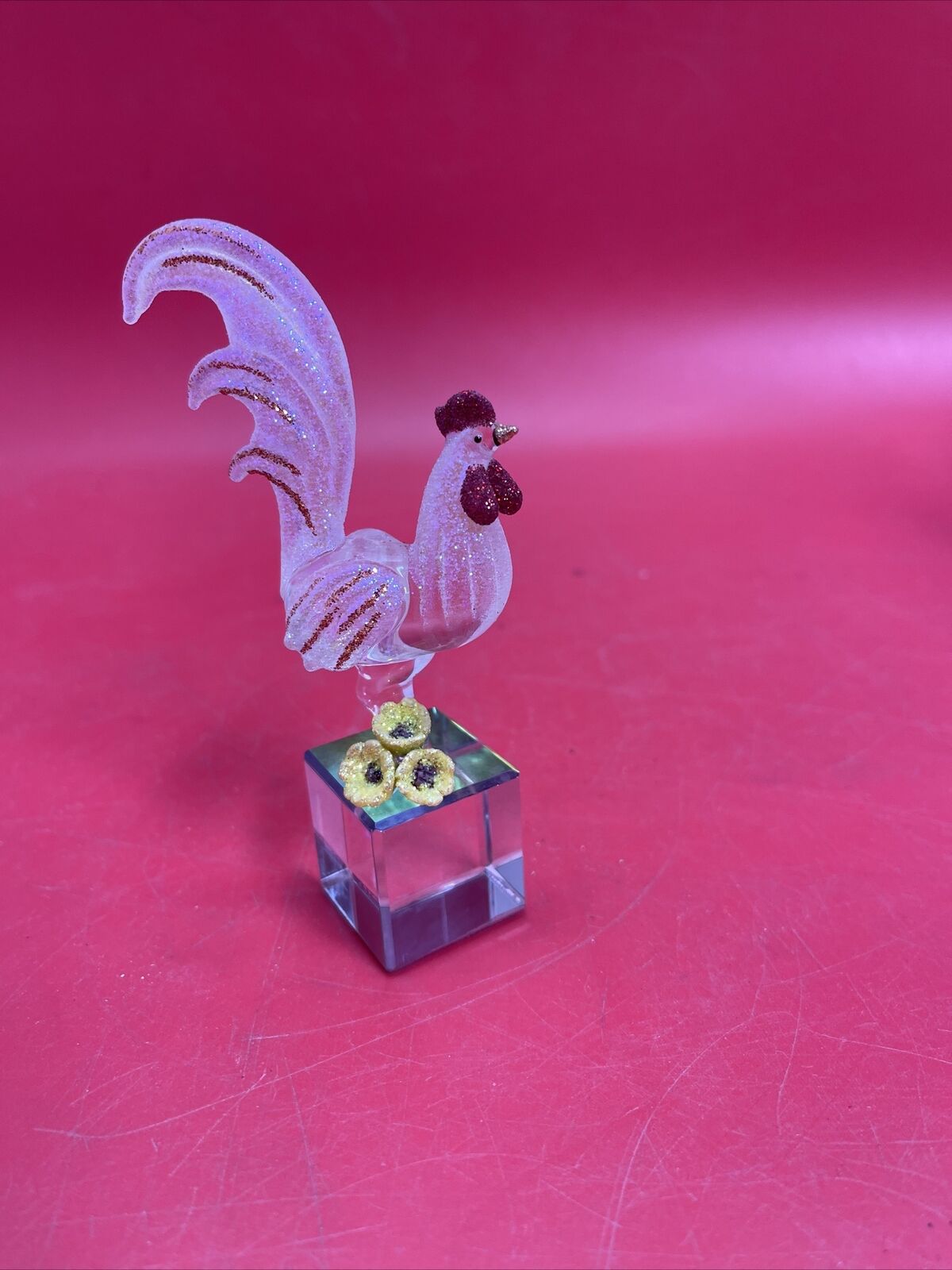 Vintage collectible transparent Rooster figurine