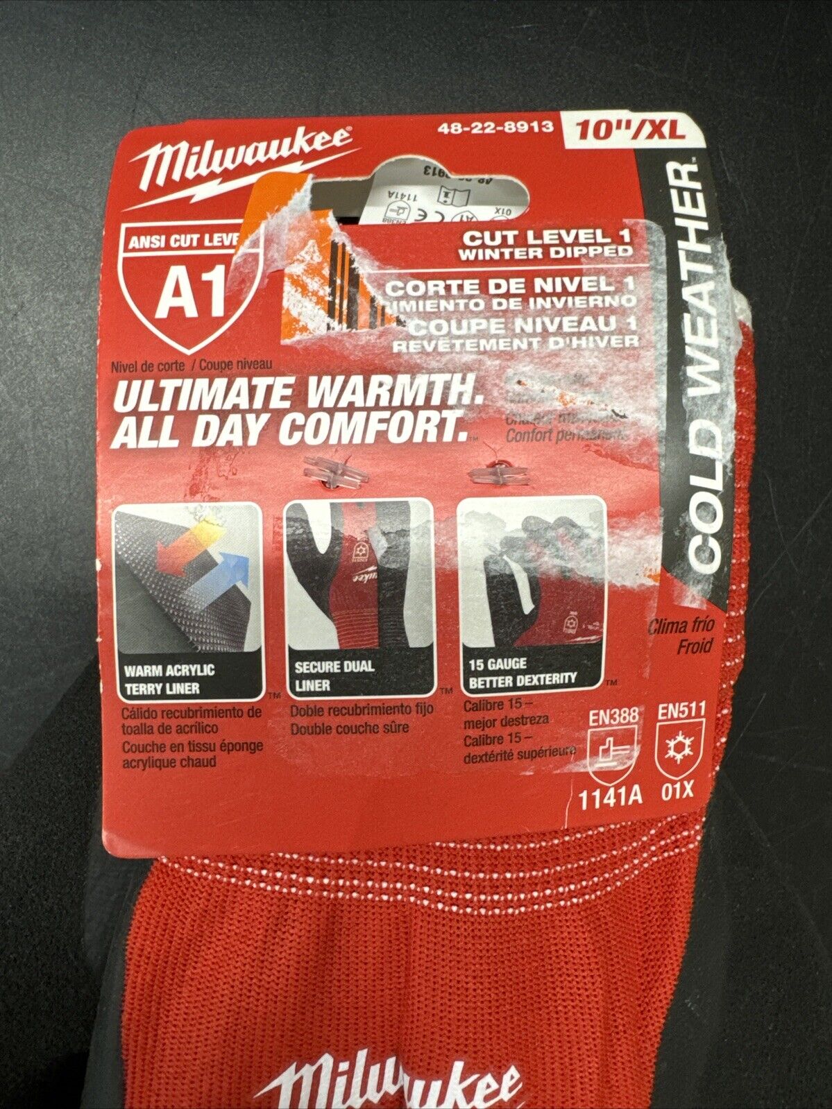 Milwaukee 48-22-8913 Cut Level 1 Insulated Winter Work Gloves 10”/XL, Lot 2 Pair