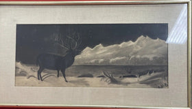 Vintage Framed Print "Swimming Elk" Animal Wall Art Mountain Decor