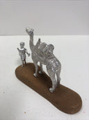 Vintage Set Silver Camel & Man Statue on Wood Stand Sculpture Figurine