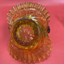 Amber glass basket ruffle edge swirl tiny chip set 2
