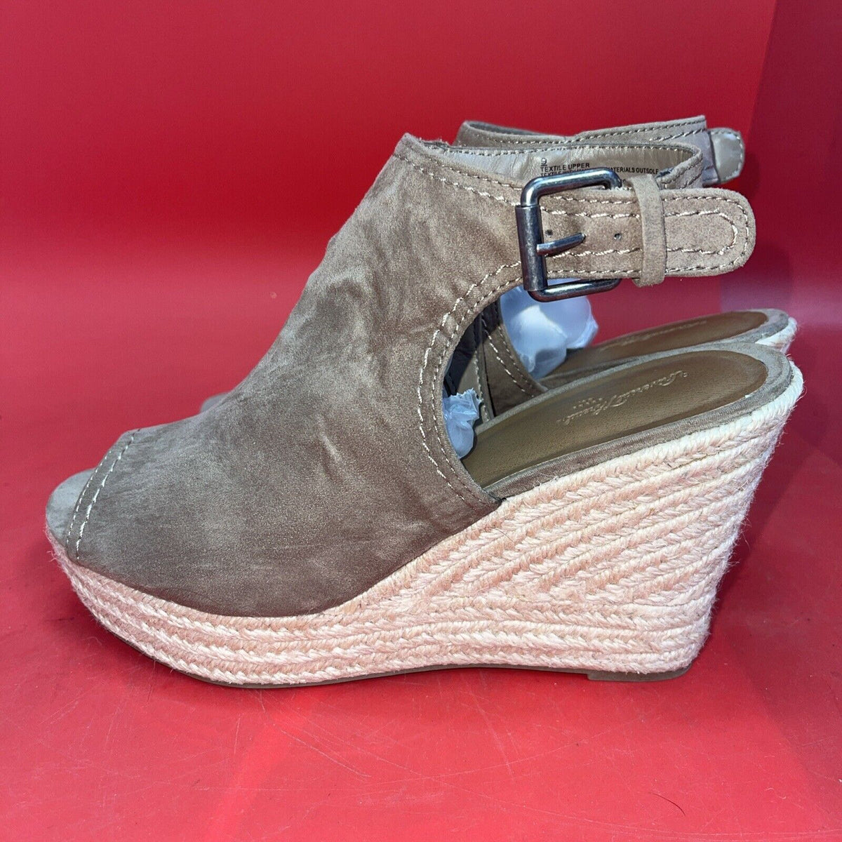 Universal Thread Brown Suede Espadrille Wedges Size 9 4 Inch Heel Open Toe