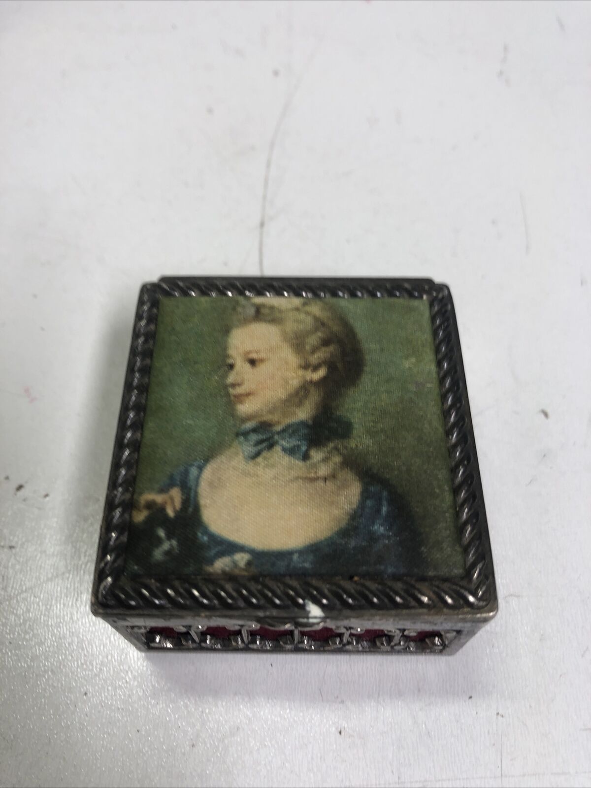 Trinket Box Velvet Lined Jean-Baptiste Perronneau Marie-Anne Huquier on Silk