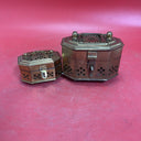 2 Vtg Brass Cricket Incense Hinged Latch Trinket Boxes India Octagon & Rectangle