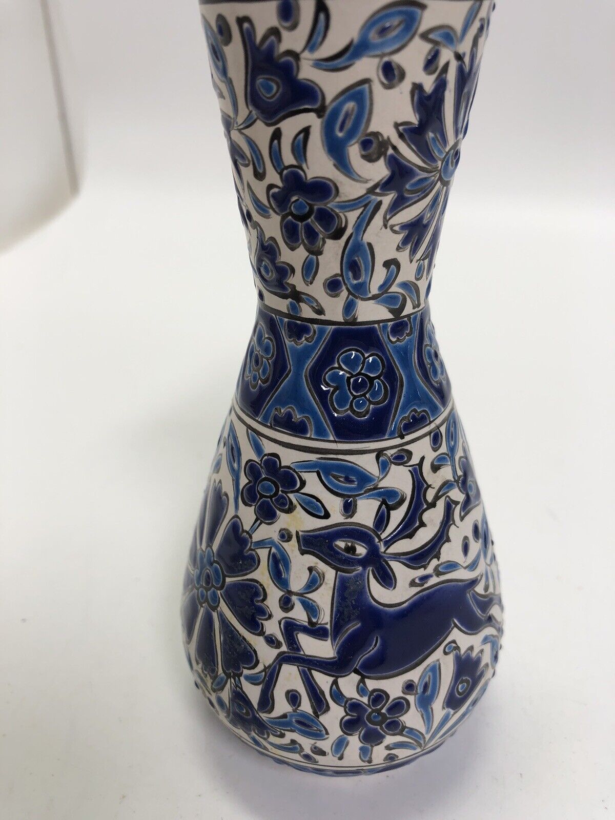 Vtg Handpainted Hellas Texture Vase Blue